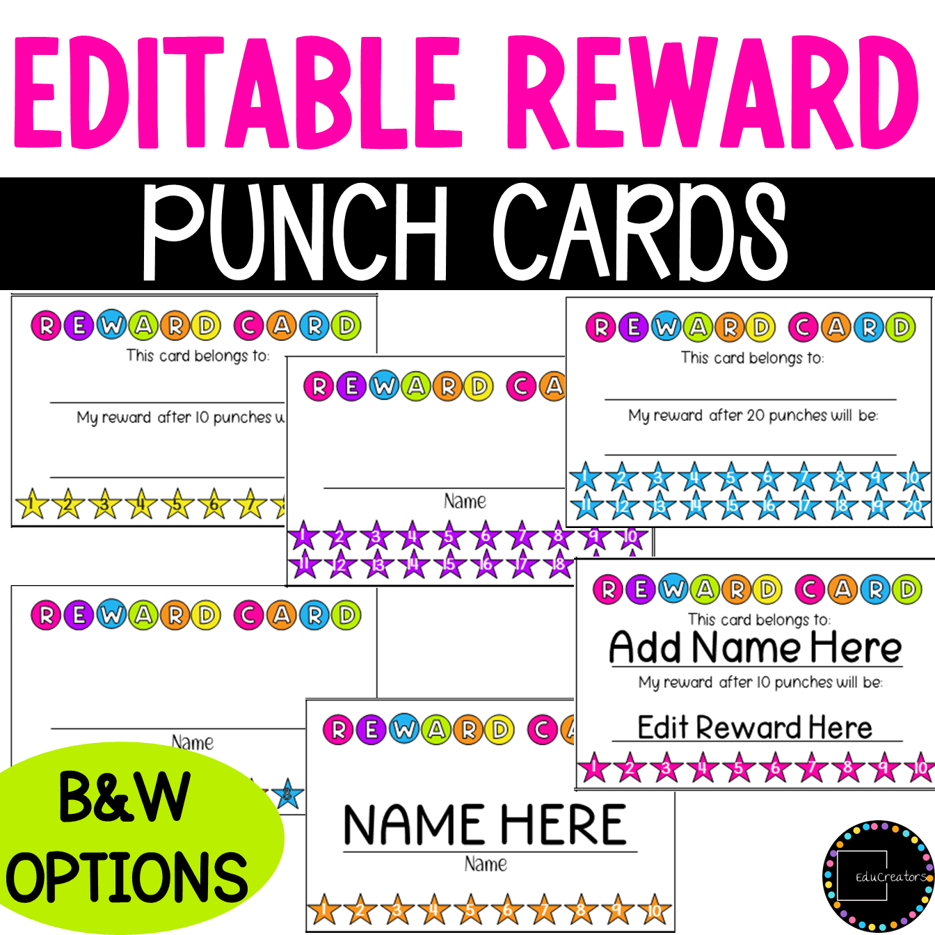 Punch Cards For Rewards Behavior Punch Card 10 20 Punches Editable Back To School Classful