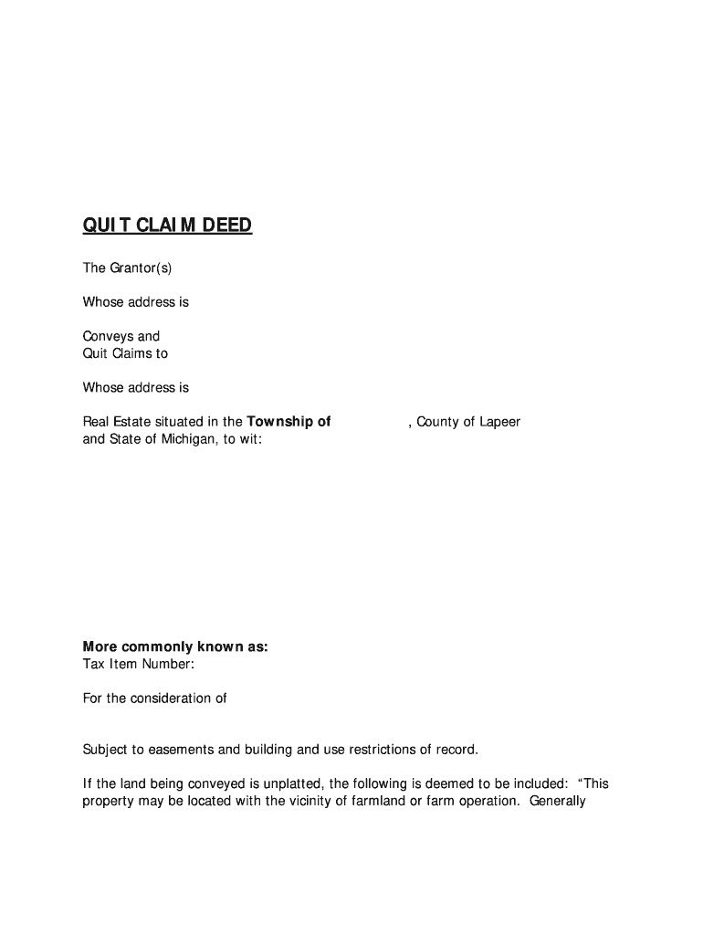 Quit Claim Deed Michigan Fill Online Printable Fillable Blank PdfFiller