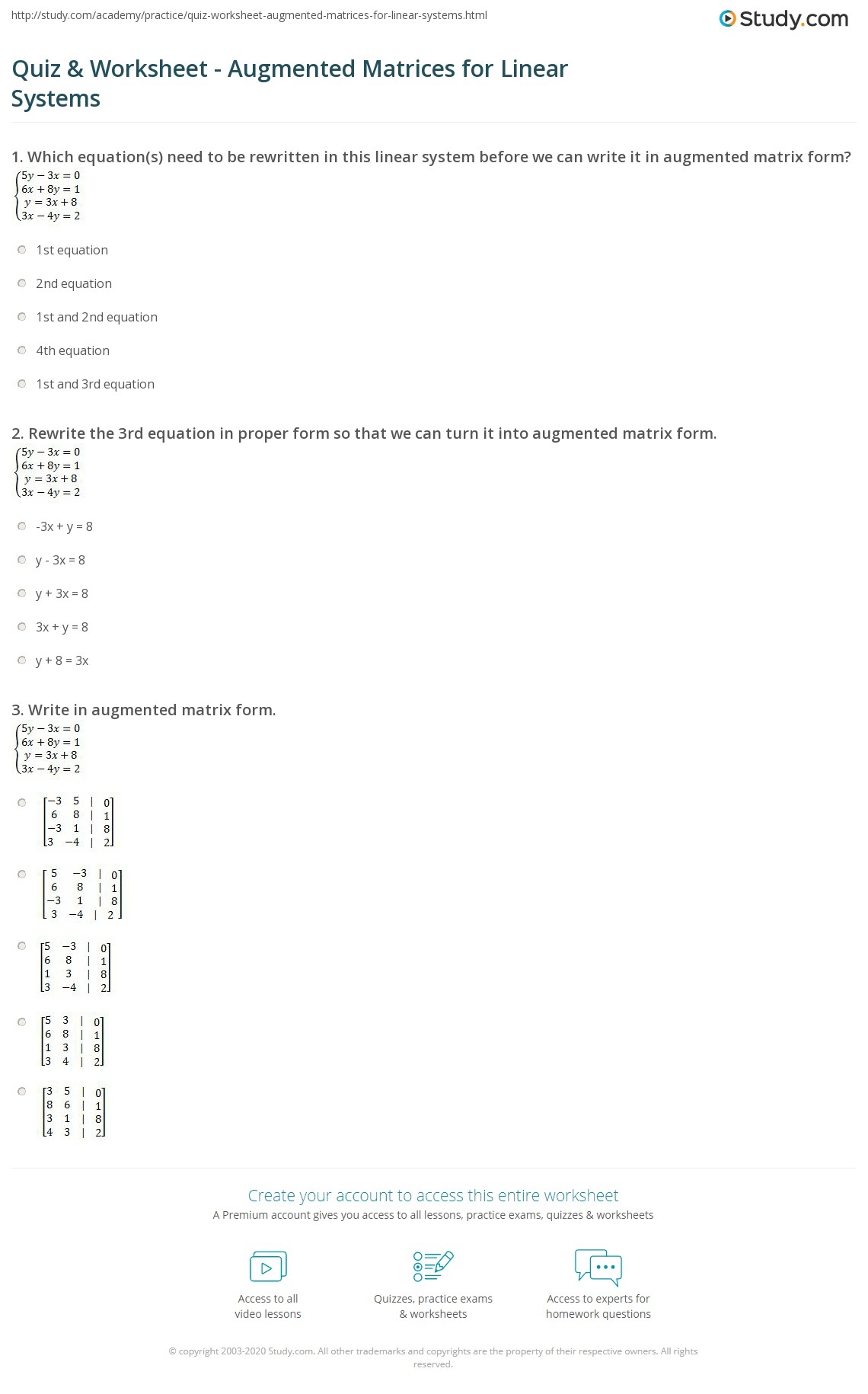 Free Printable Using Augmented Matrix Worksheet