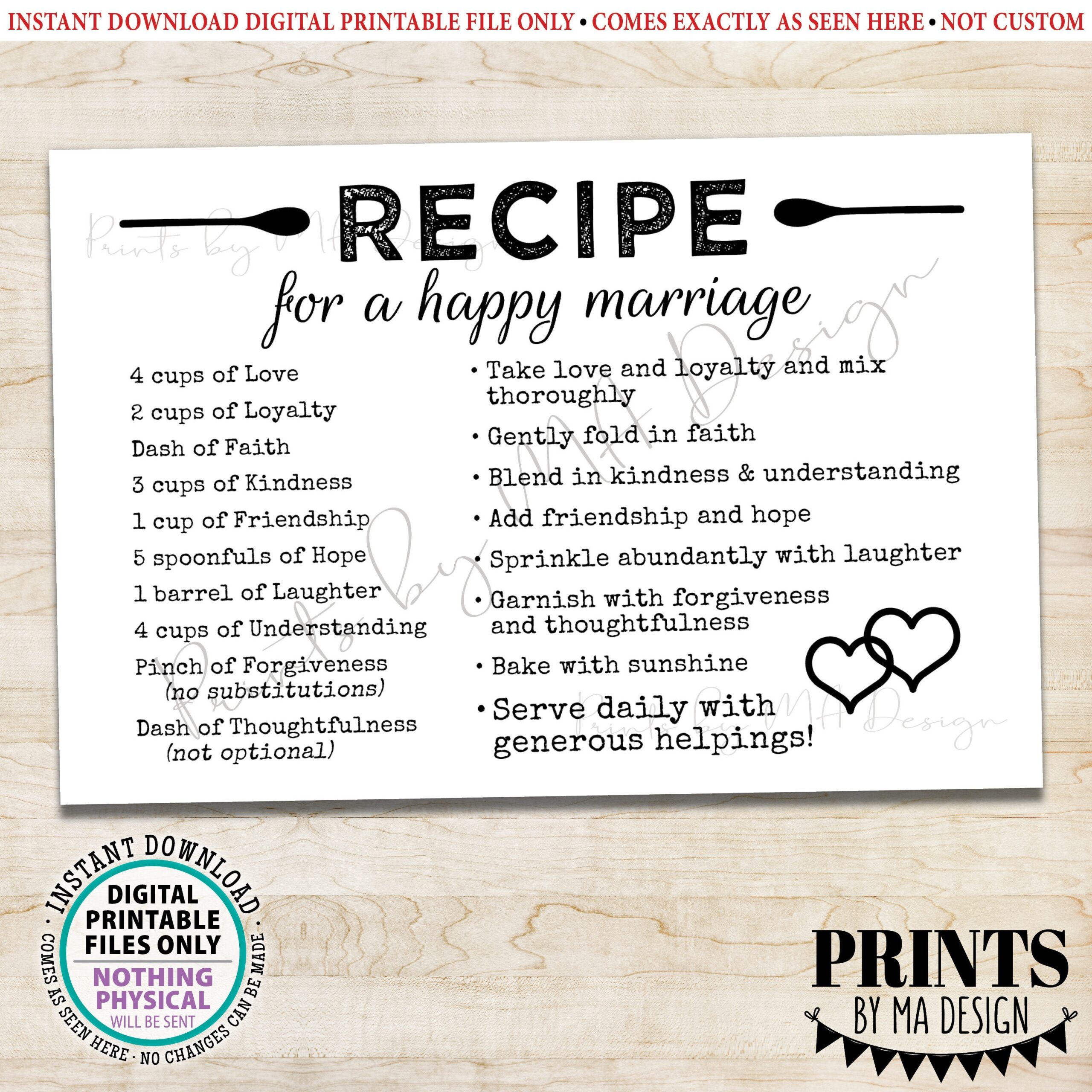 Recipe For A Happy Marriage Free Printable