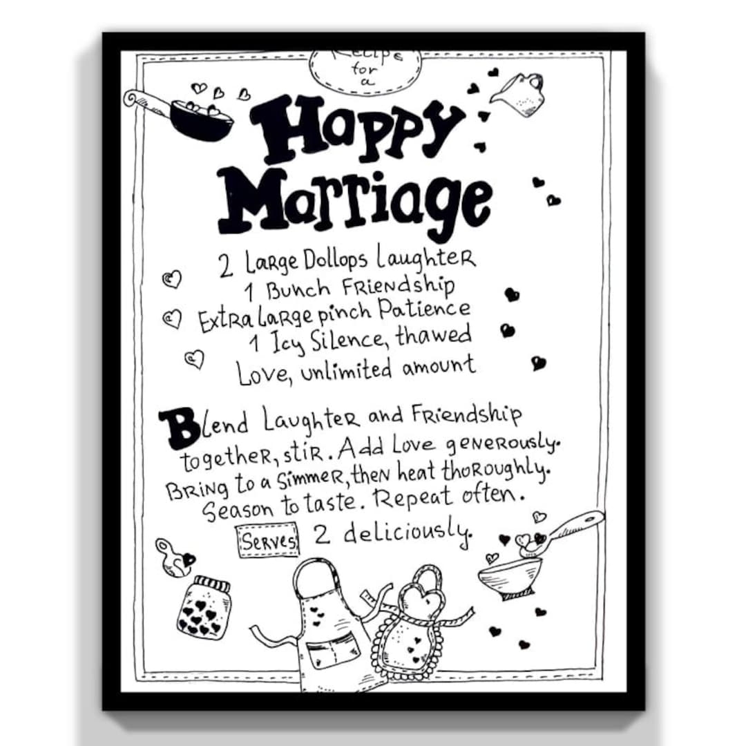 Recipe For A Happy Marriage Print Bridal Shower Gift Wedding Wall Art Happy Marriage Sign Digital Download Etsy