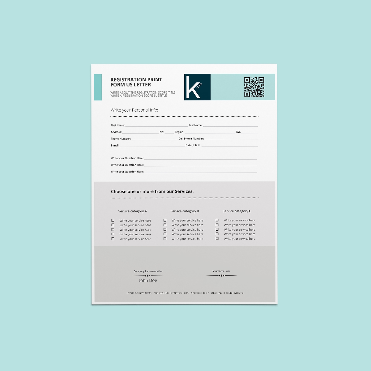 Registration Print Form US Letter Template Keboto