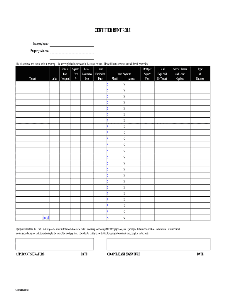 Rent Roll Example Fill Online Printable Fillable Blank PdfFiller