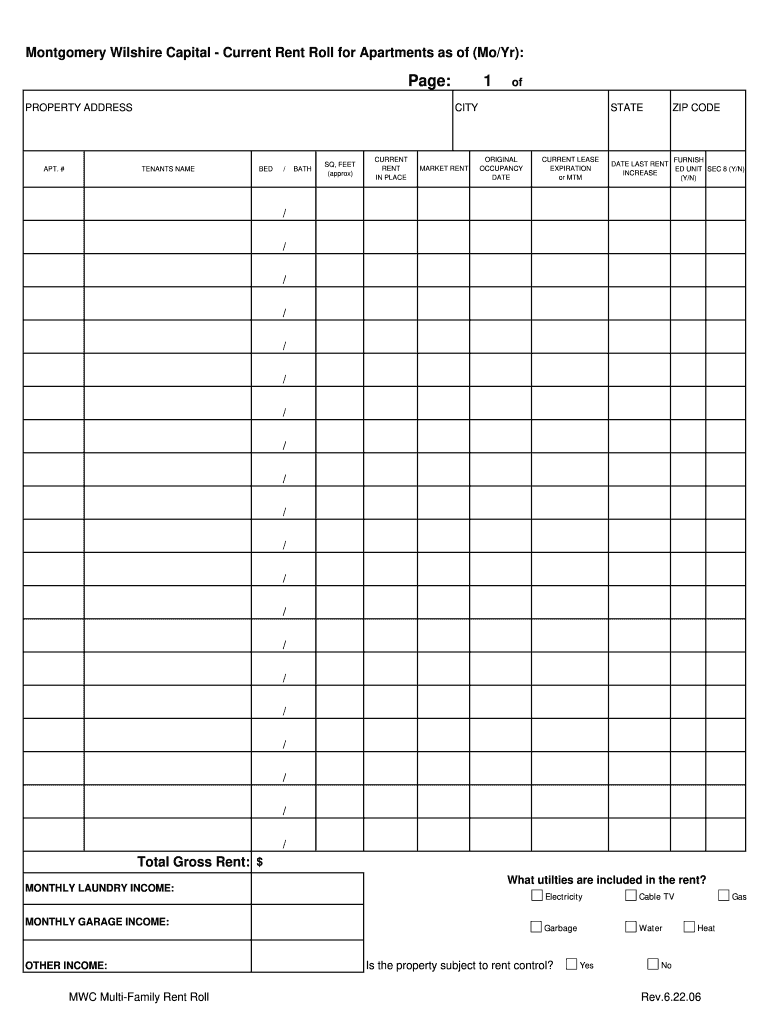 Rent Roll Fill Online Printable Fillable Blank PdfFiller