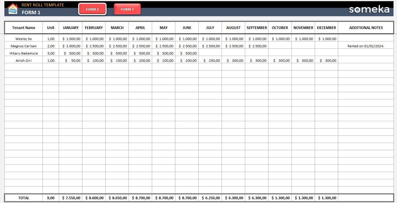 Free Printable Rent Roll Form