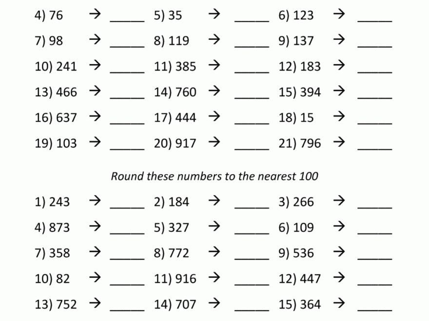 Rounding To The Nearest 100 Worksheets