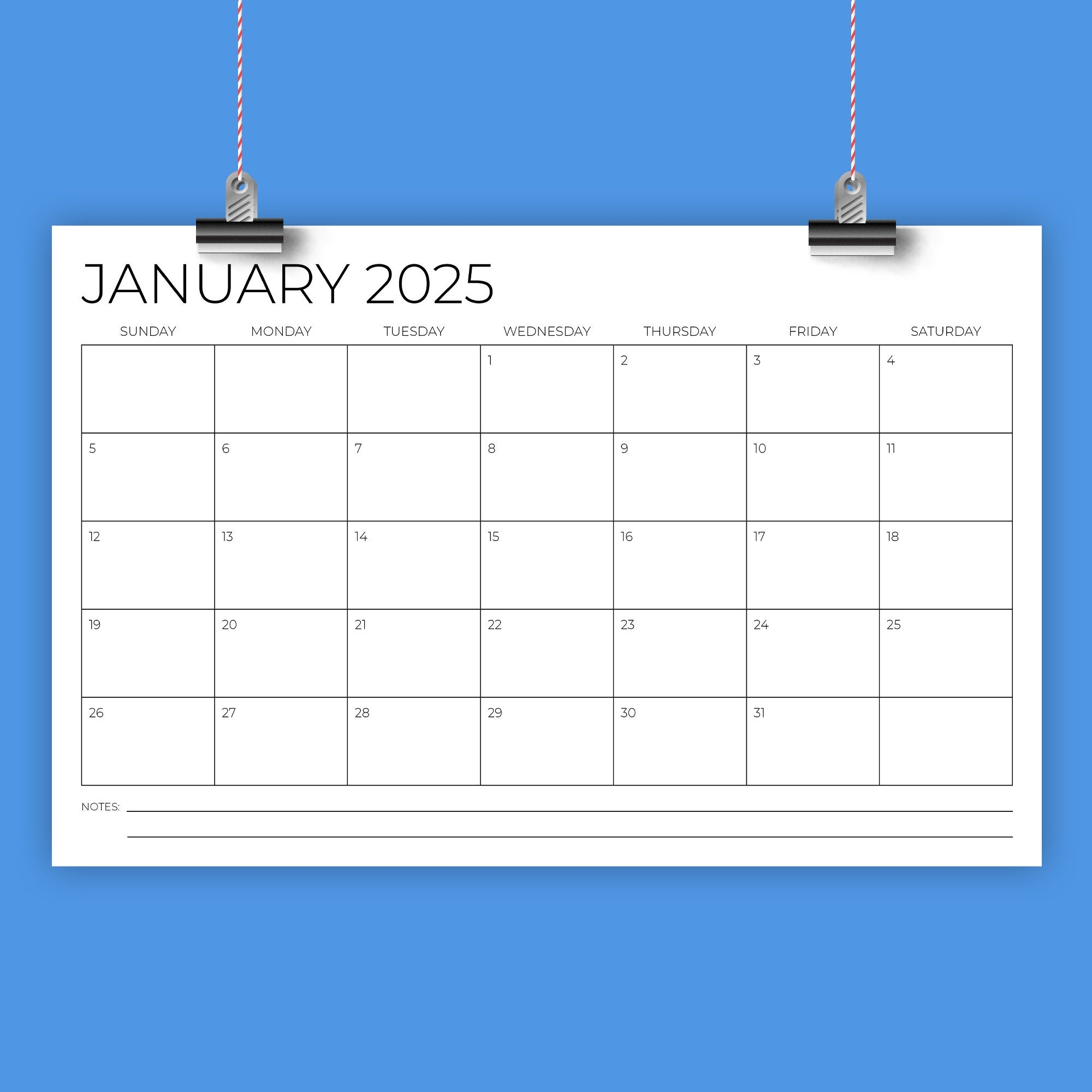 SALE 2025 11x17 Calendar Template INSTANT DOWNLOAD Thin Sans Serif Type Monthly Printable Minimal Desk Or Wall Calender Print Ready Etsy