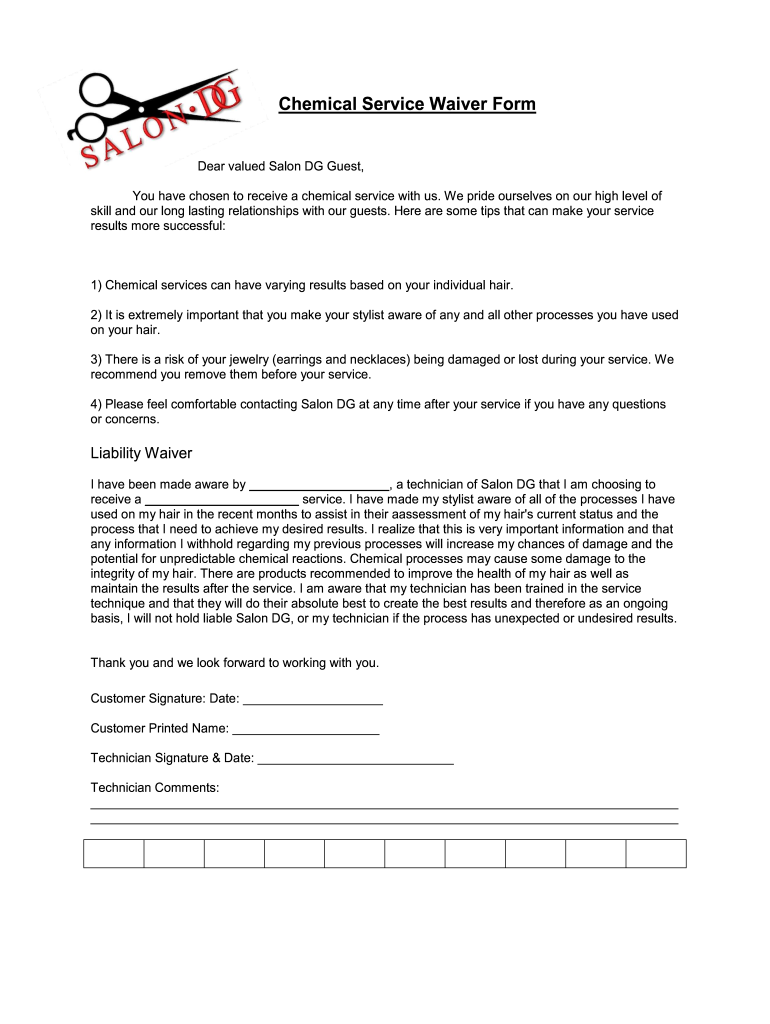 Salon Chemical Release Form Fill Online Printable Fillable Blank PdfFiller