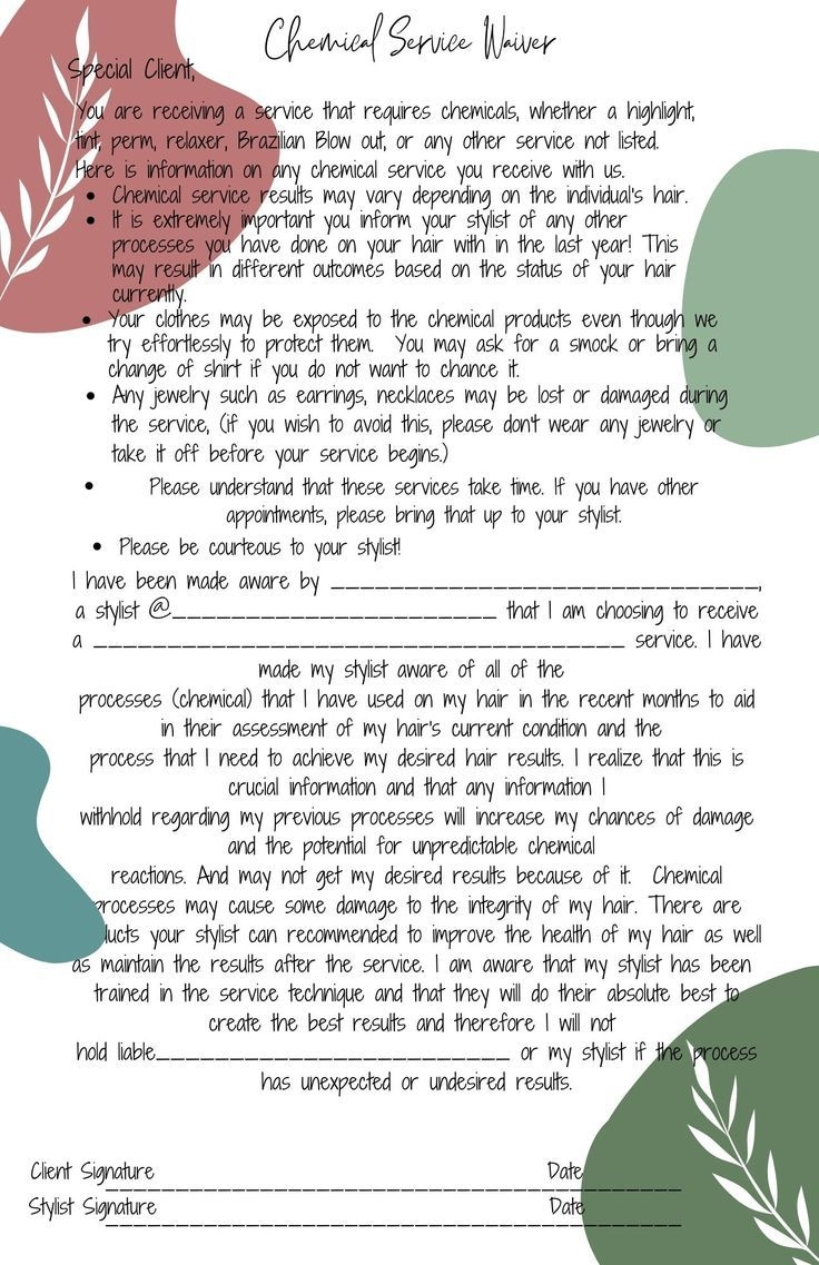 Salon Chemical Service Waiver