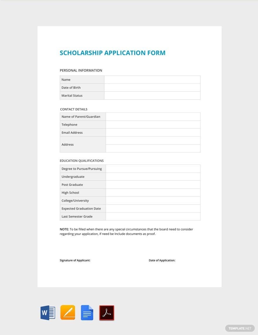 Sample Scholarship Application Form Template In Word Pages PDF Google Docs Download Template