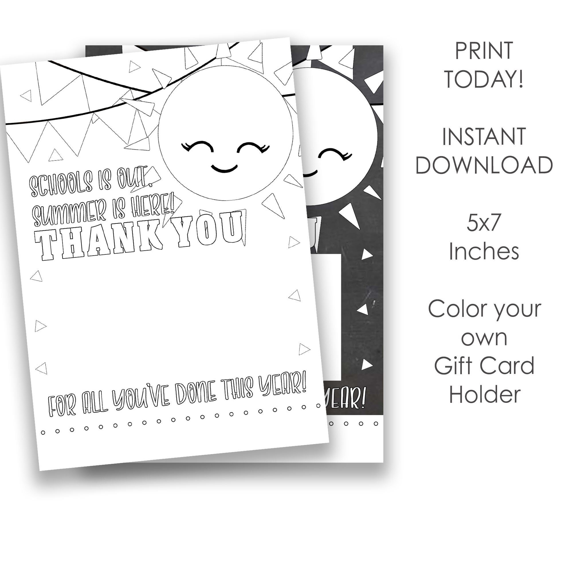 School s Out Summer Is Here Coloring Gift Card Holder Printable Teacher Volunteer Gifts Editable End Of The School Year Gifts For Teachers Etsy