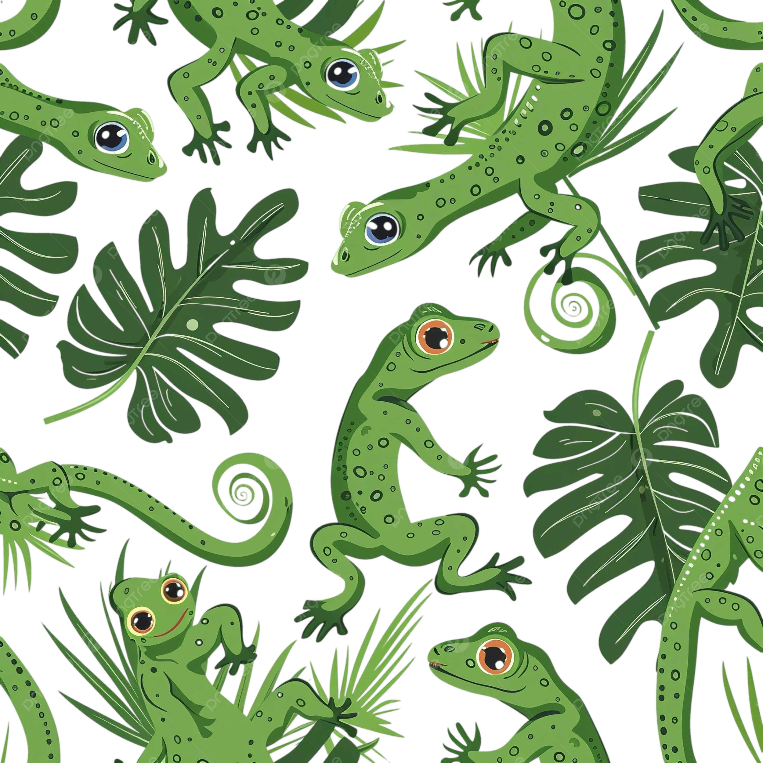 Seamless Pattern With Cute Green Rain Forest Gecko Lizard Seamless Pattern Textile PNG Transparent Image And Clipart For Free Download