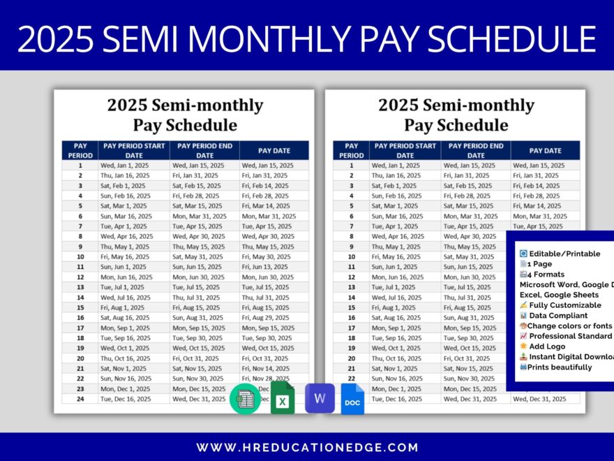 Semi Monthly Pay 2025 Pay Schedule Semimonthly 2025 Schedule 2025 Payroll Schedule Payroll Processing Schedule 2025 Paychecks 2025 Etsy