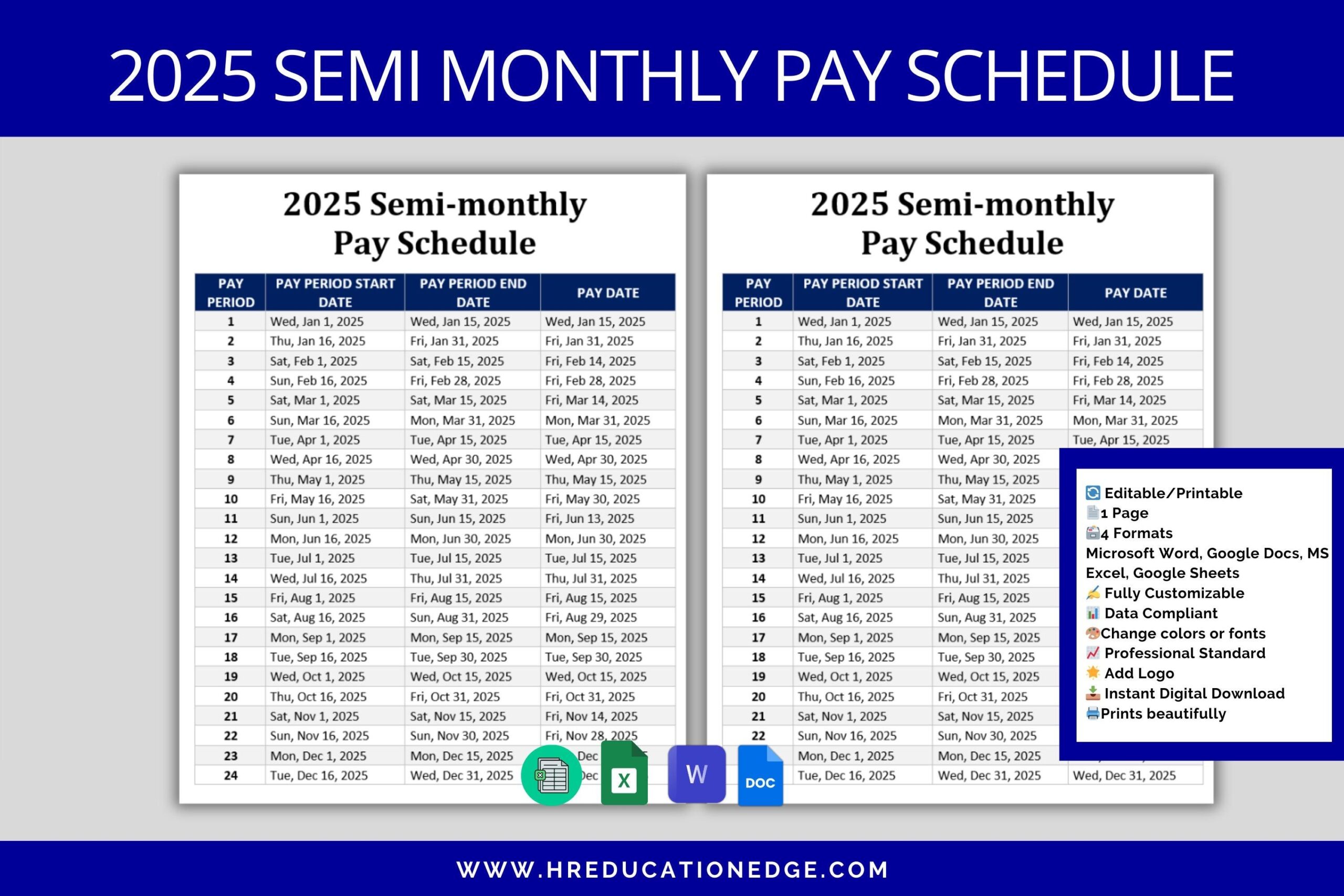 Semi Monthly Pay 2025 Pay Schedule Semimonthly 2025 Schedule 2025 Payroll Schedule Payroll Processing Schedule 2025 Paychecks 2025 Etsy