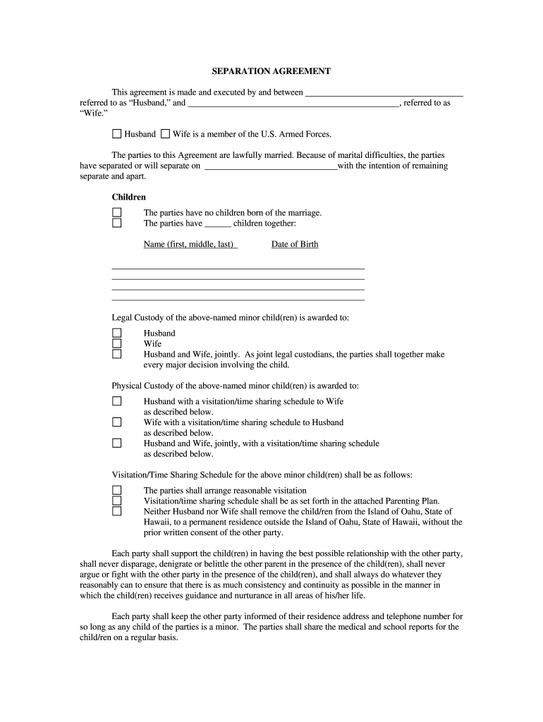 Separation Agreement Form Fill Online Printable Fillable Blank PdfFiller