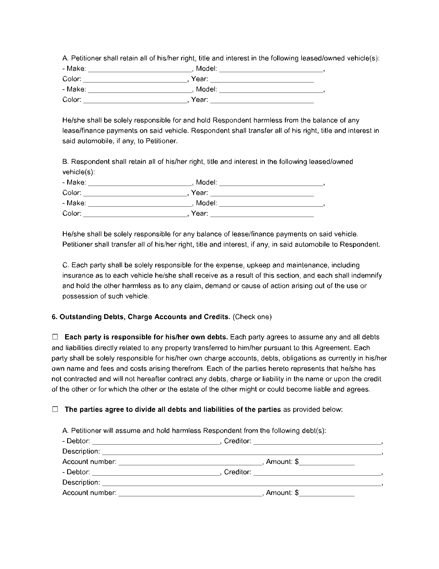 Printable Separation Agreement Template