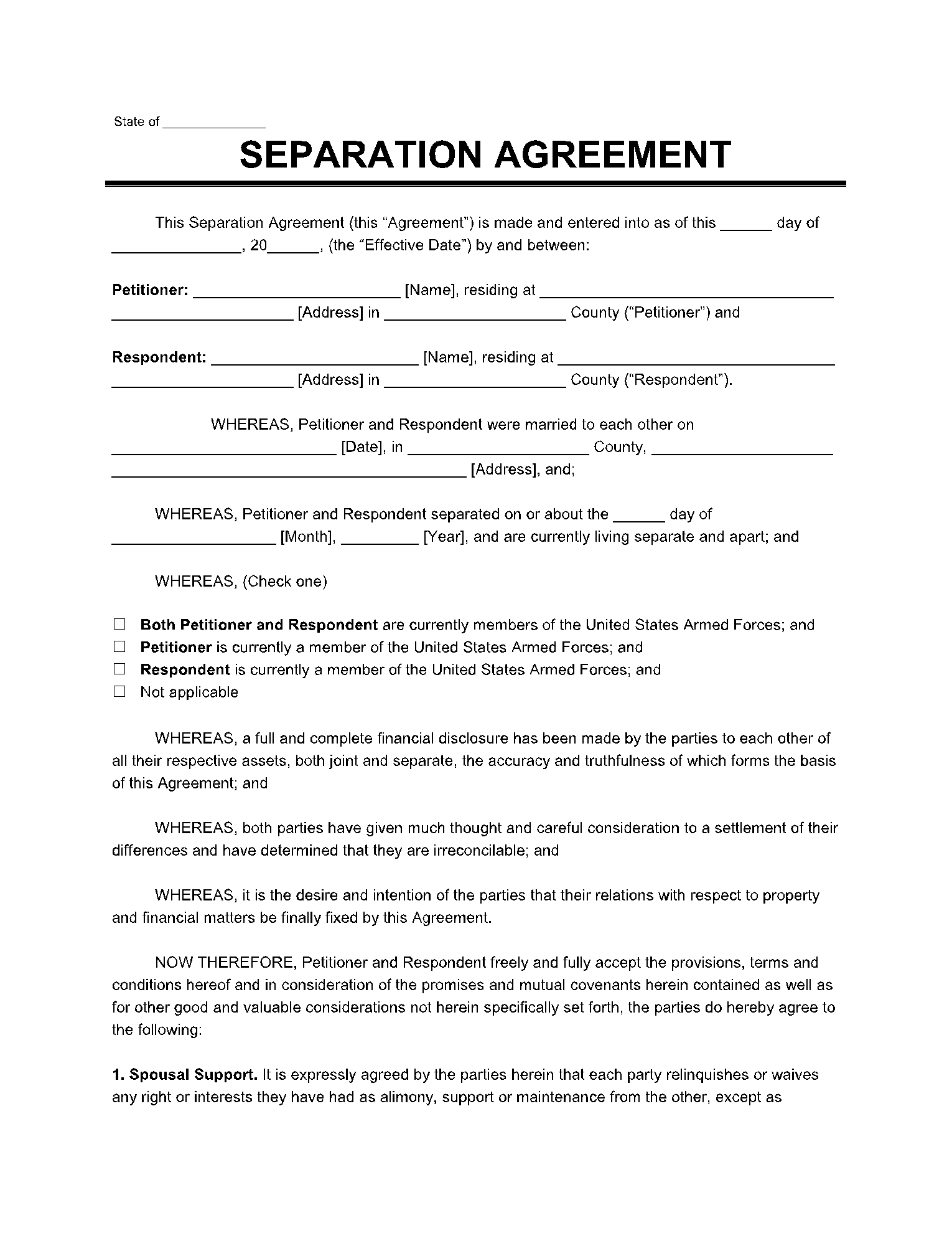 Separation Agreement Template Get Free Sample Now