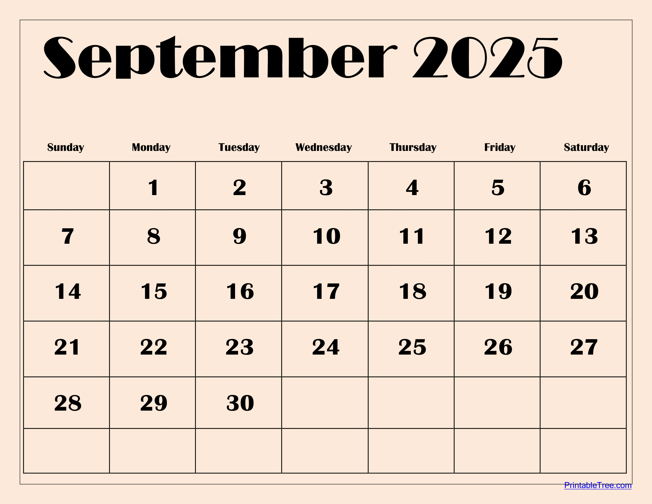 Monthly Printable Calendar Septermber 2025