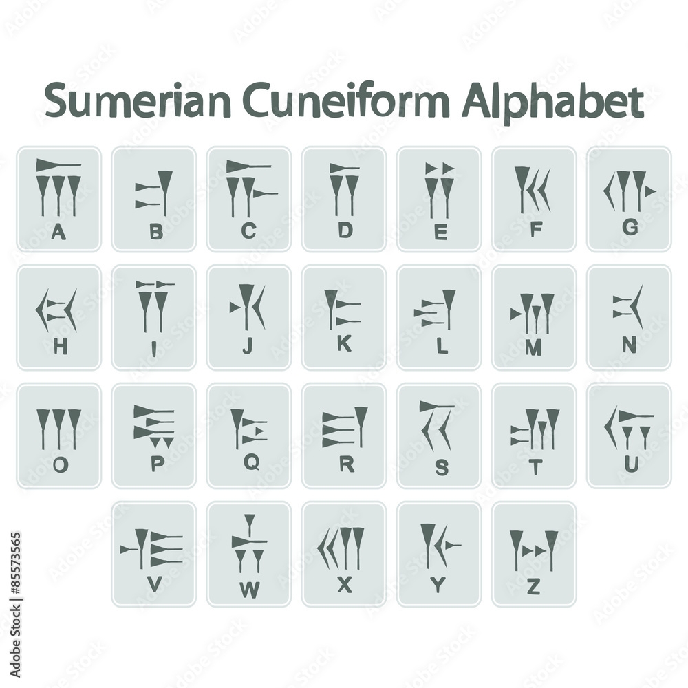 Set Of Monochrome Icons With Sumerian Cuneiform Alphabet For Your Design Stock Vector Adobe Stock