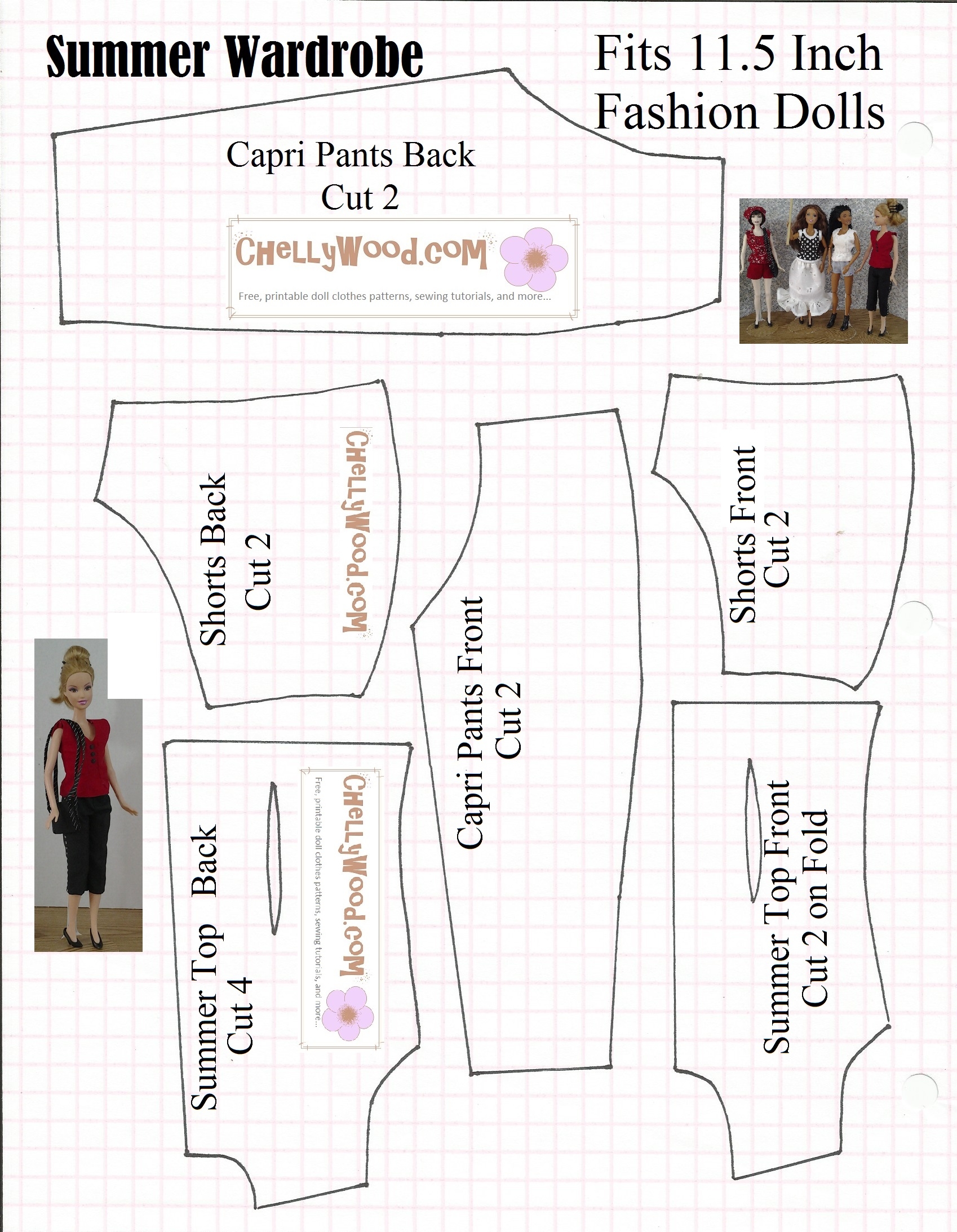 Sew A Summer Wardrobe For Barbies Or Other FashionDolls ChellyWood Free Doll Clothes Patterns