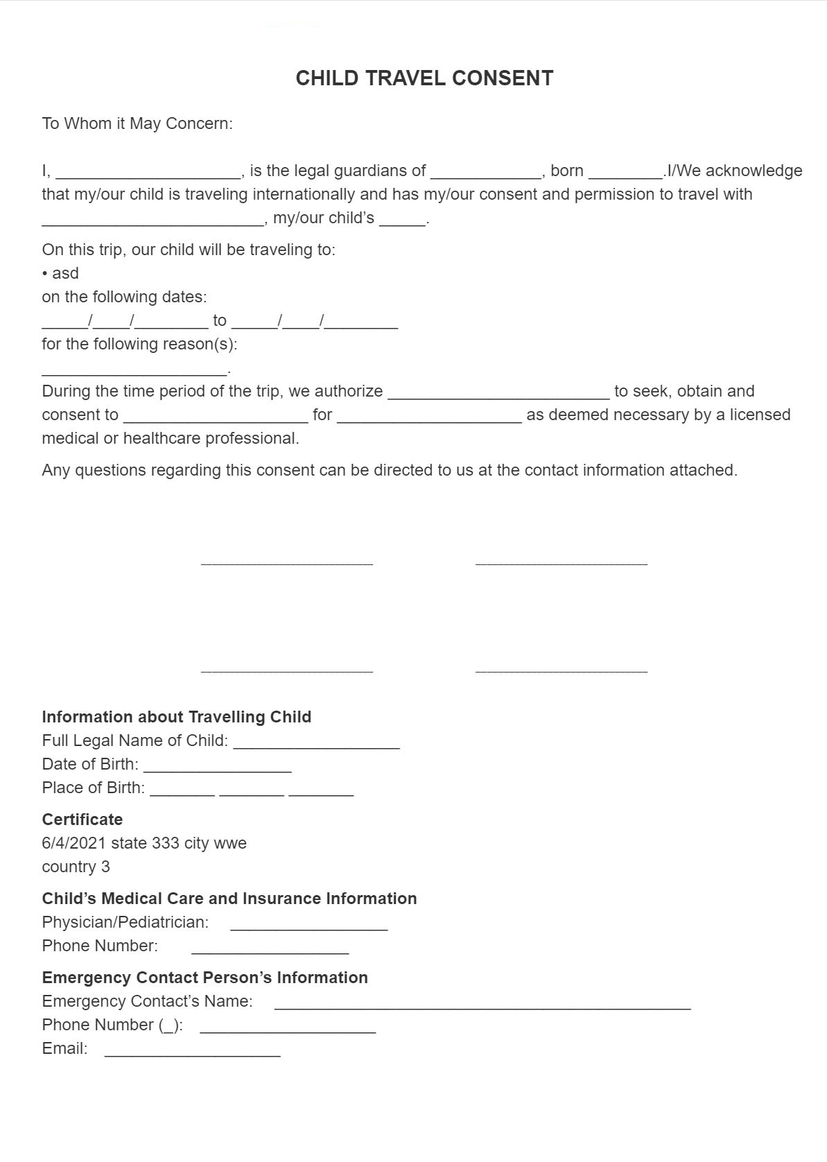 Free Printable Travel Release Form