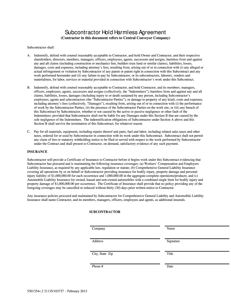 Simple Hold Harmless Agreement Pdf Fill Online Printable Fillable Blank PdfFiller