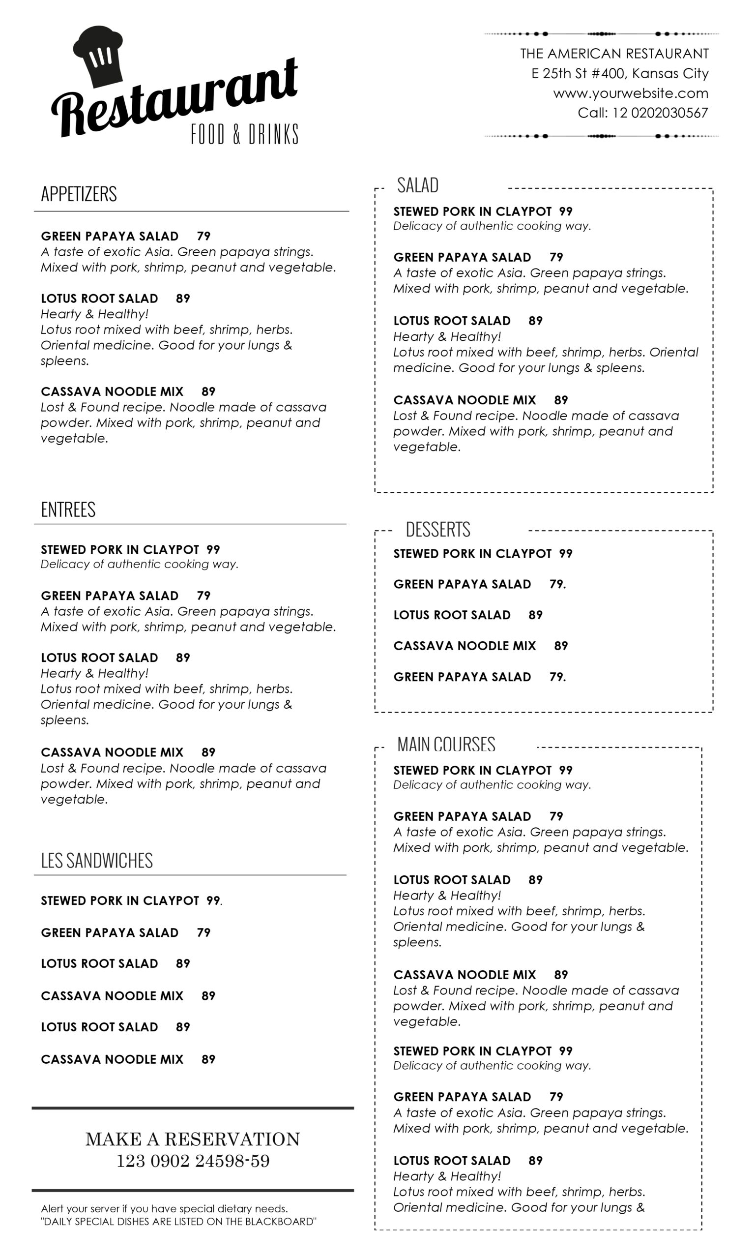 Simple Menu Template Word And Canva Template Id09 Aiwsolutions