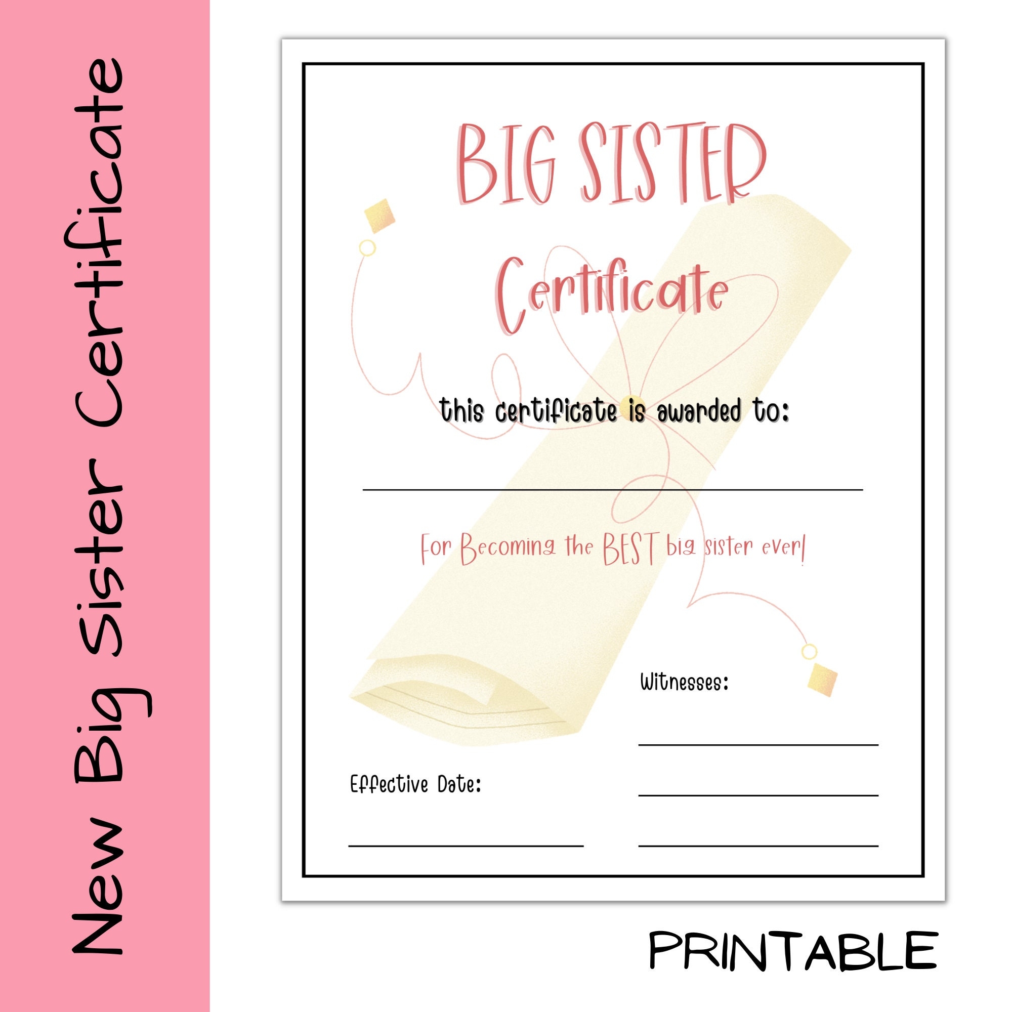 Sister Certificate Etsy