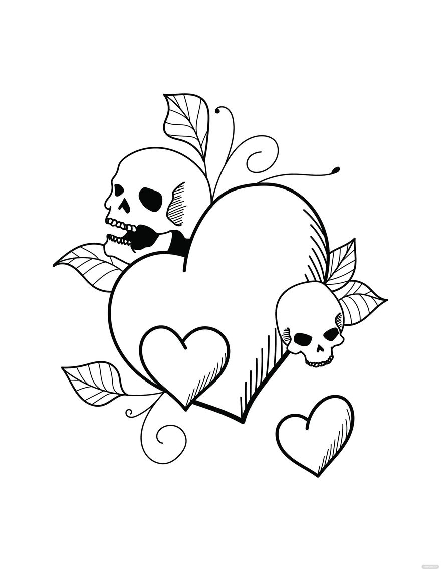 Skulls And Hearts Coloring Page In Illustrator SVG PDF JPG EPS PNG Download Template