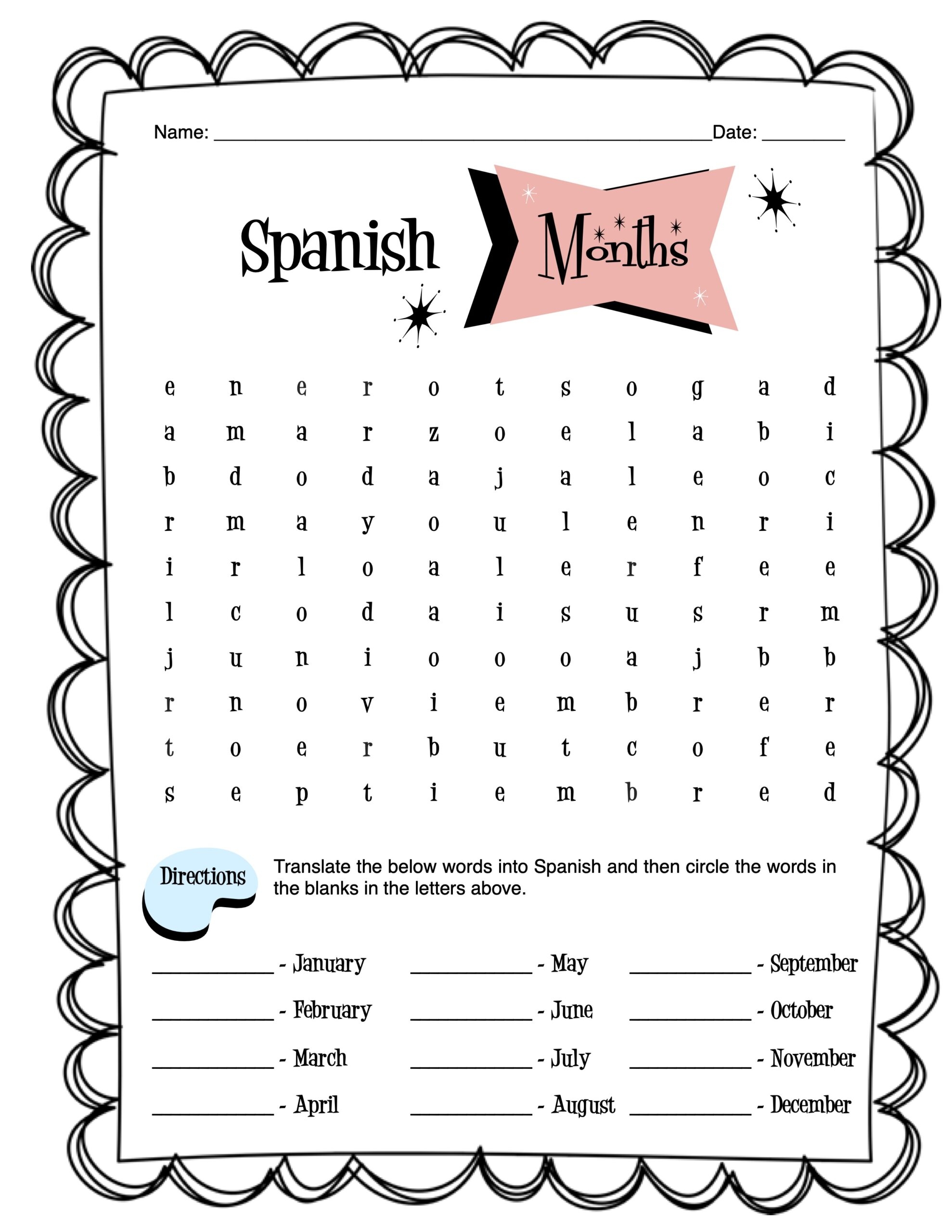 Spanish Months Worksheet Packet Made By Teachers
