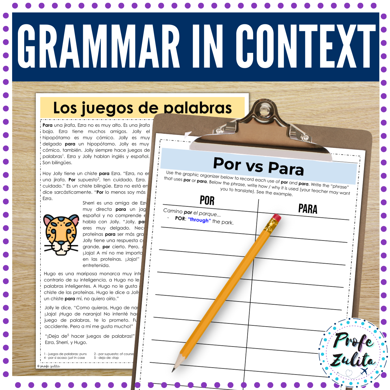 Spanish Por Vs Para 2 Grammar In Context Story 5 Activities Sub Plans Made By Teachers