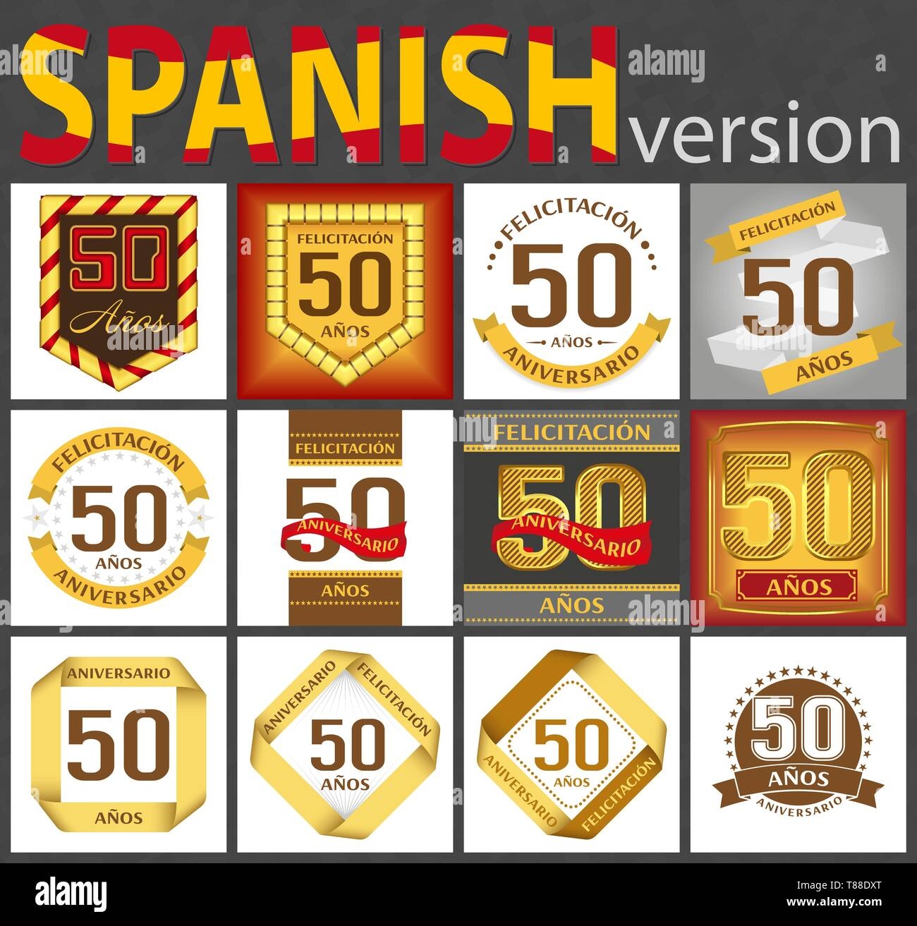 Spanish Set Of Number Fifty Years 50 Years Celebration Design Anniversary Number Template Elements For Your Birthday Party Translated From The Ger Stock Vector Image Art Alamy