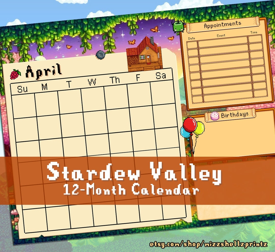 Stardew Valley 12 month Calendar Printable 11x8 5 Instant Download Etsy