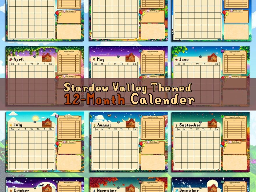 Stardew Valley 12 month Calendar Printable 11x8 5 Instant Download Etsy