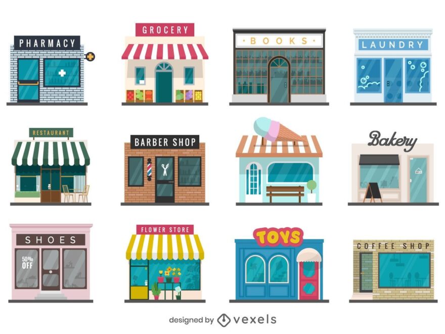 Storefront Flat Design Collection Vector Download