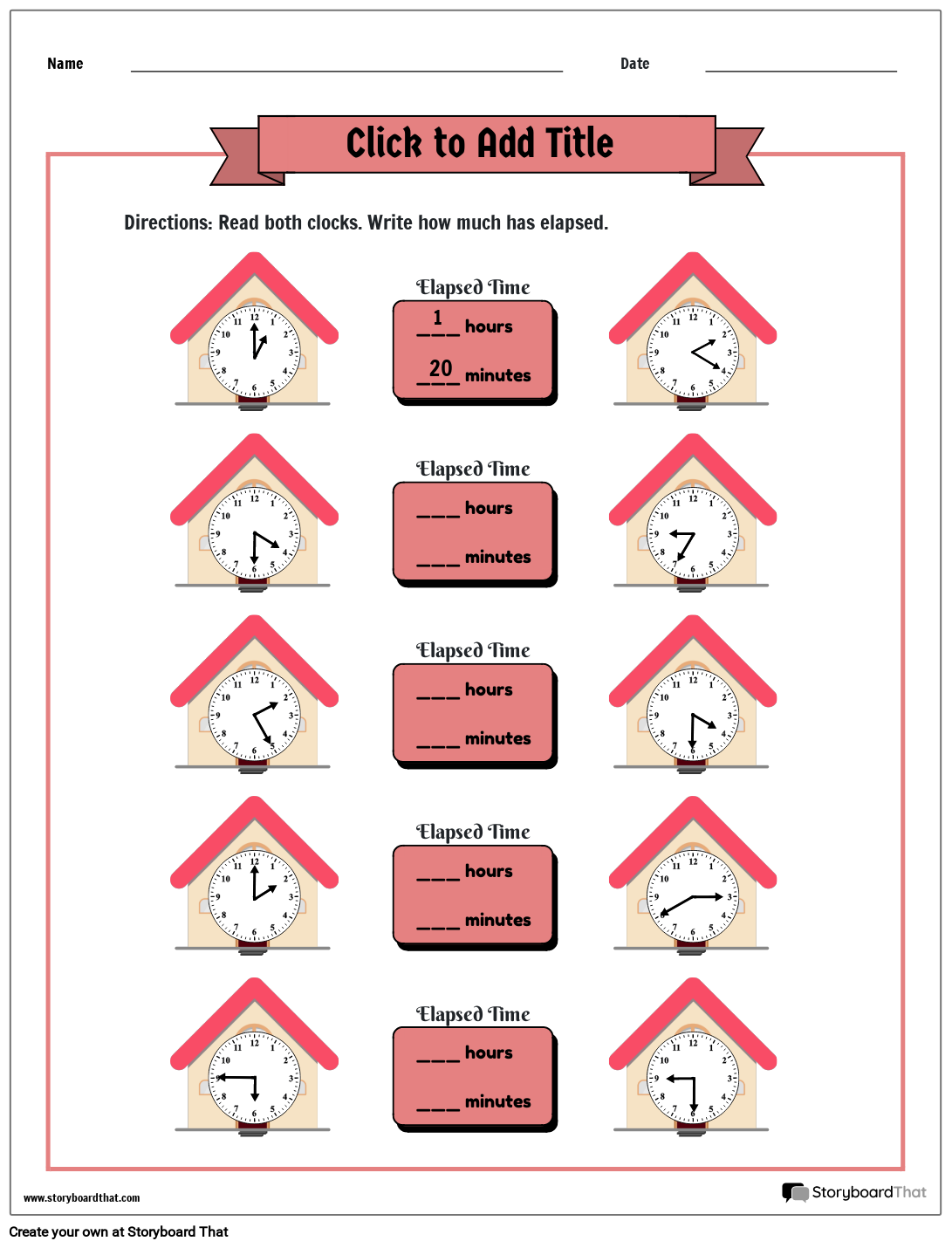 Storyboard That Free Elapsed Time Worksheets