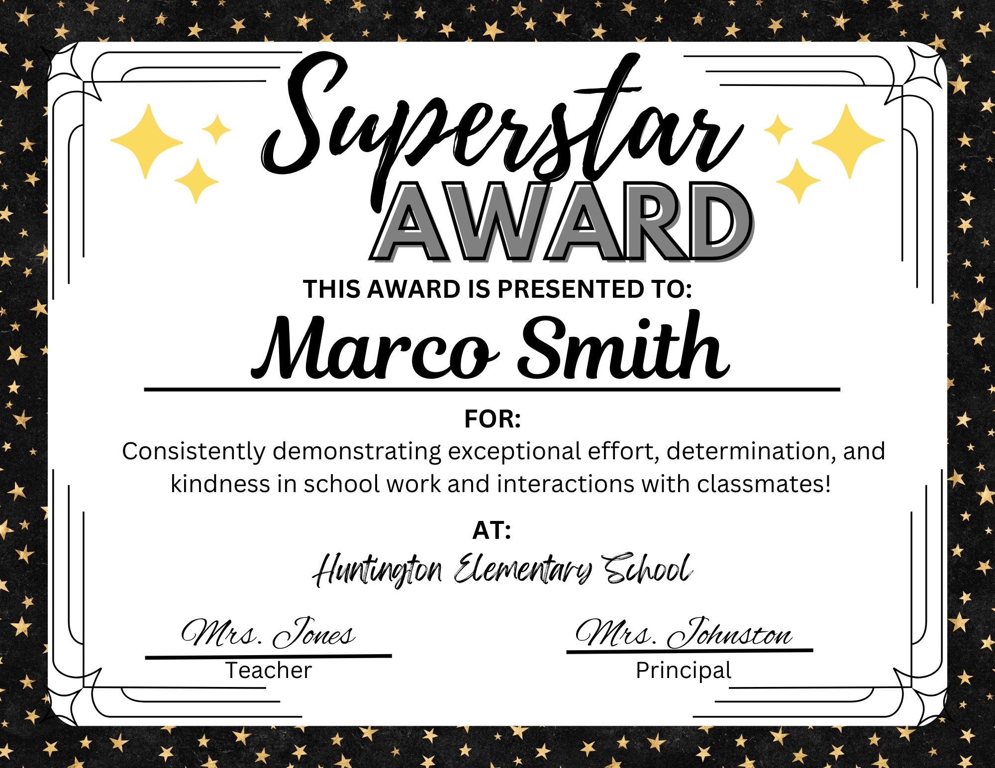 Superstar Student Award Certificate Digital Printable For Classroom Or School Recognition PBIS Positive Behavior Intervention Supports Star Etsy