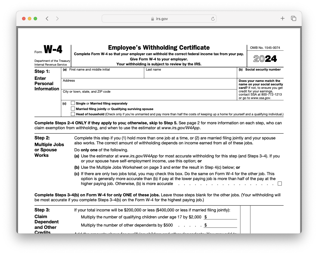 Irs Form W-4 Printable