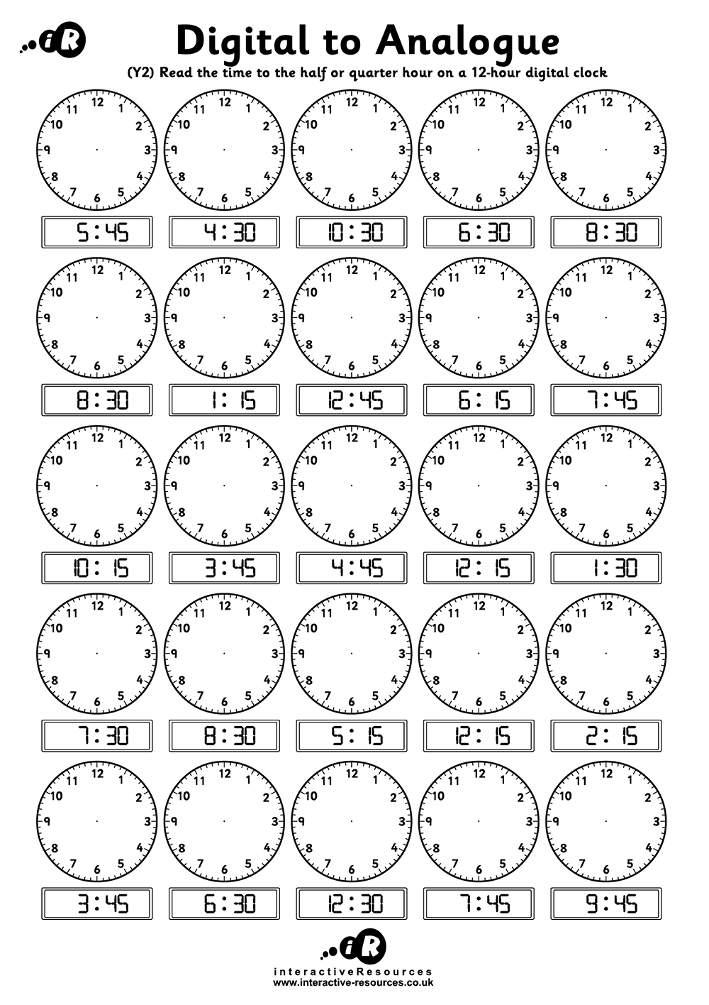 Telling Time Worksheet Printable