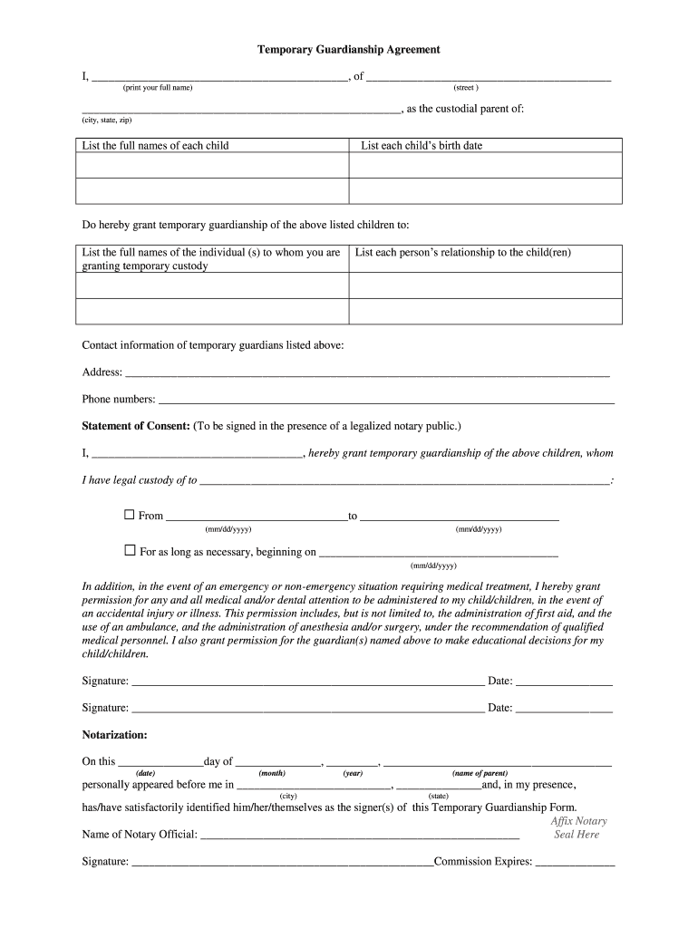 Temporary Guardianship Letter Fill Online Printable Fillable Blank PdfFiller