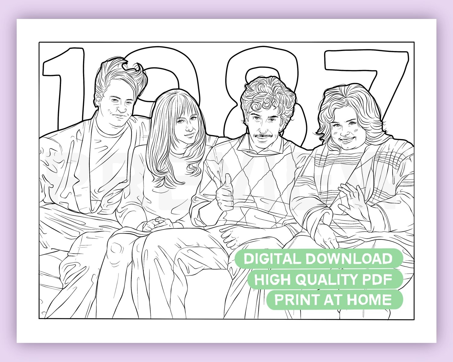 Thanksgiving Friends TV Show Printable Coloring Page High Quality PDF Digital Download Payhip