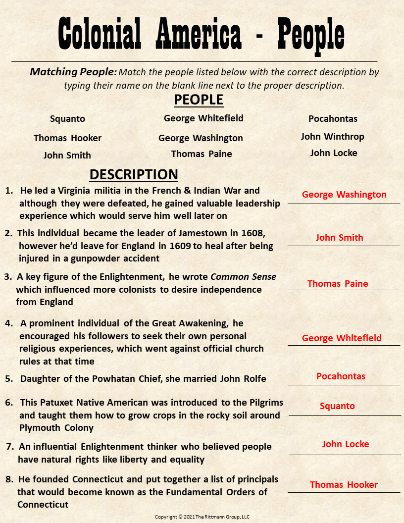 13 Colonies Free Printable Worksheets