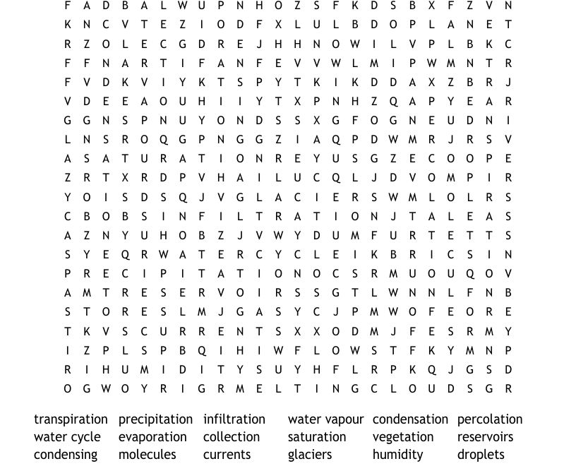 The Water Cycle Word Search WordMint