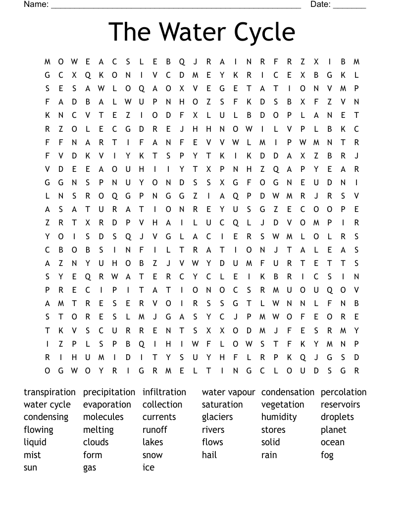 The Water Cycle Word Search WordMint