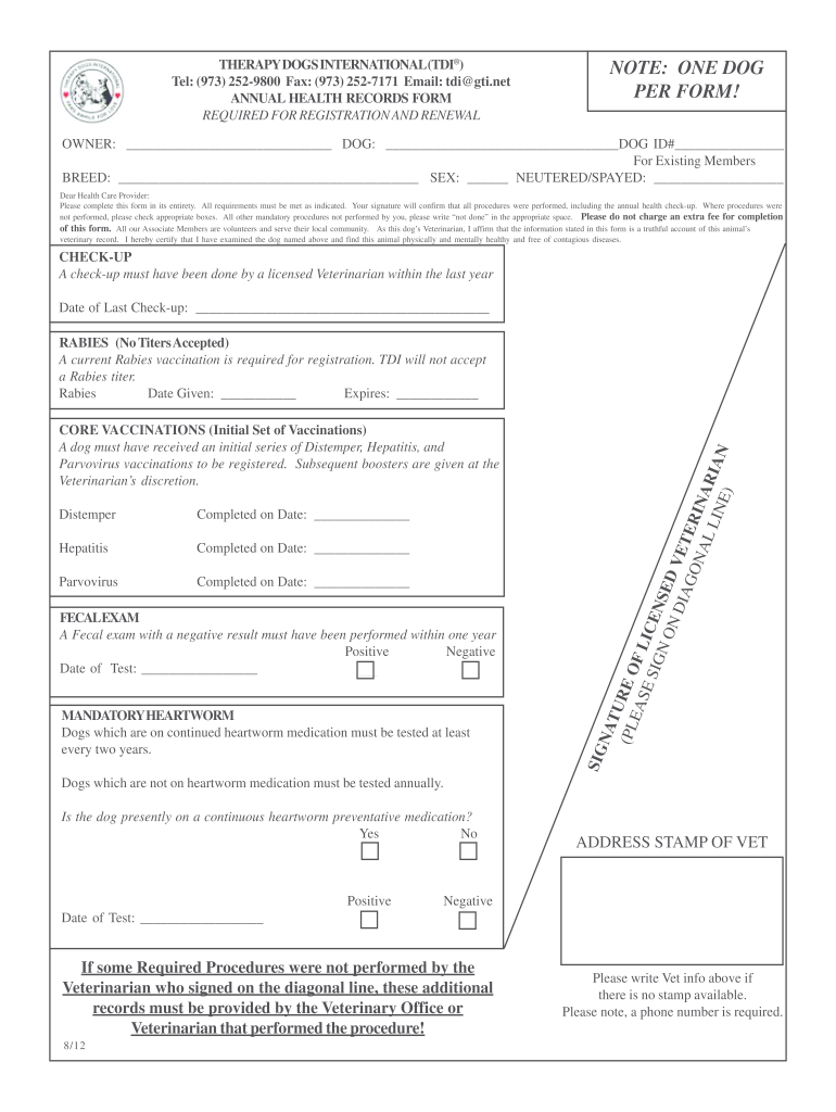 Therapy Dogs International Health Fill Online Printable Fillable Blank PdfFiller