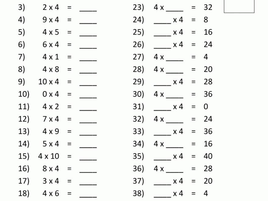 Times Tables For Kids 4 Times Table Sheets
