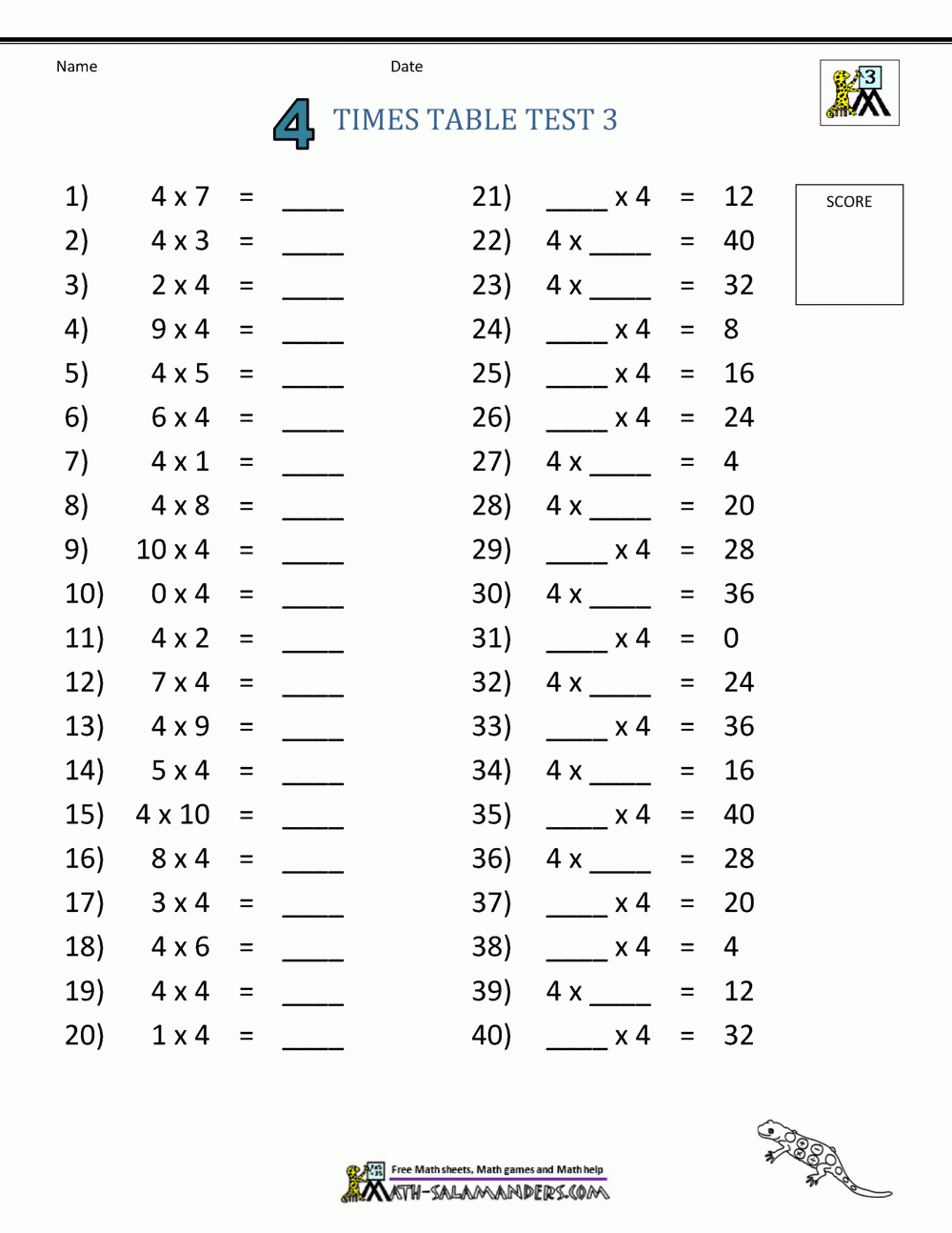Times Tables For Kids 4 Times Table Sheets