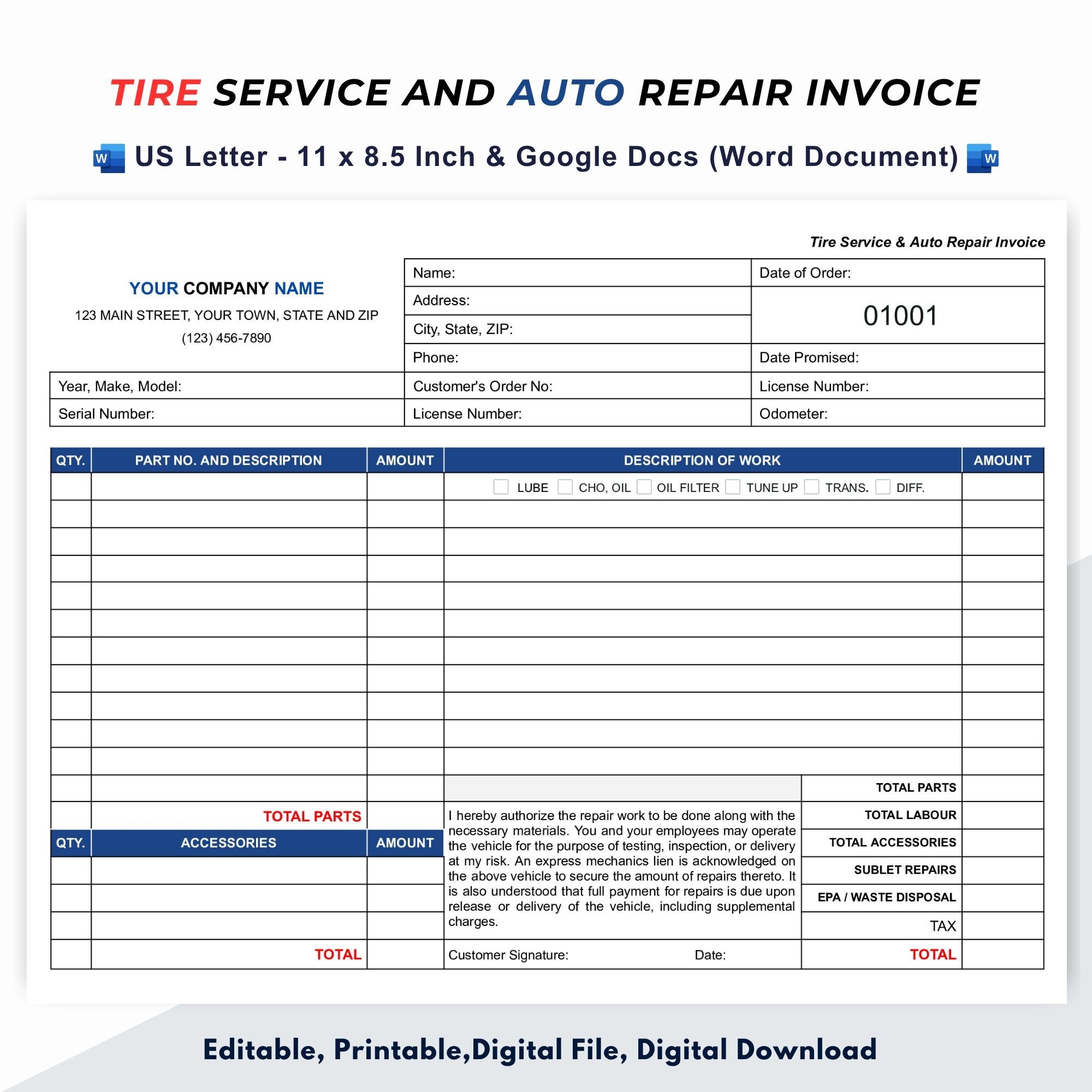 Printable 5 Day Repair Order Forms