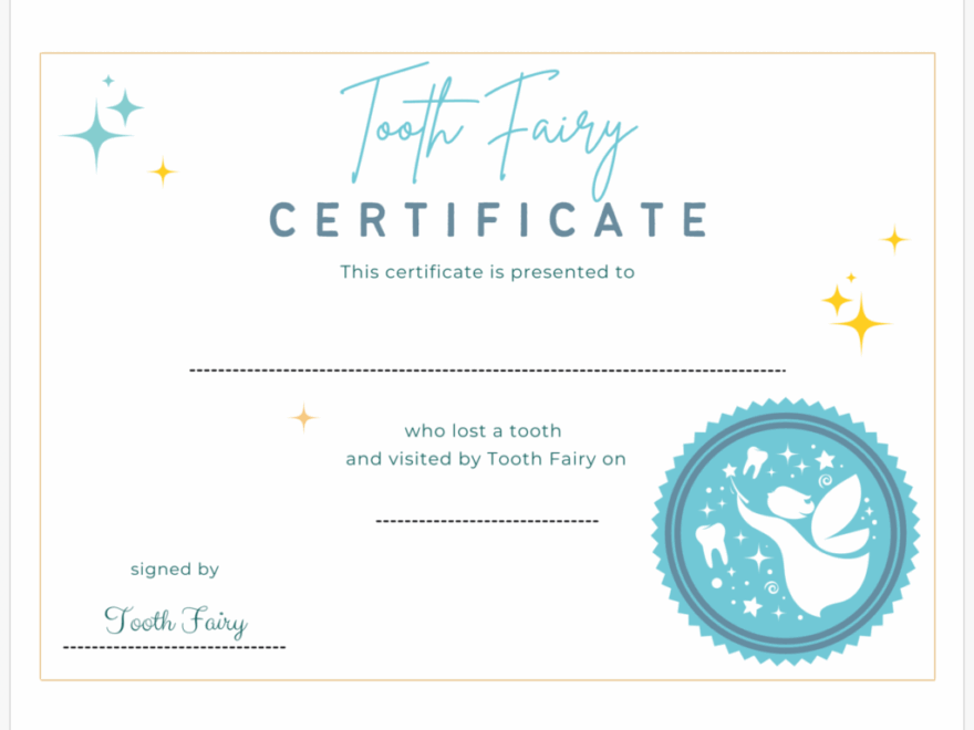 Tooth Fairy Certificate Lakes Area Pediatric Dentistry Michael Steinmetz