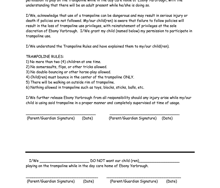 Trampoline Liability Waiver Fill Online Printable Fillable Blank PdfFiller